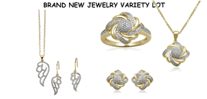 lot 176 image: Brand New Diamond Swirl 3 Piece Jewelry Set, Ring Size 10 & 2-Tone Diamond Angel Wing Pendant & Earrings Set