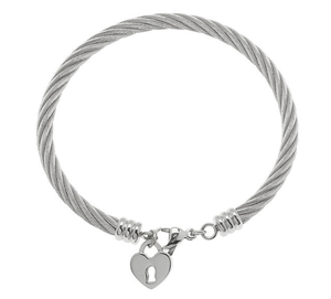 lot 179 image: Brand New Steel Cable Bracelet with Heart Lock Charm