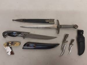 lot 7 image: Selection Of Combat DaggersKnives With Sheaths