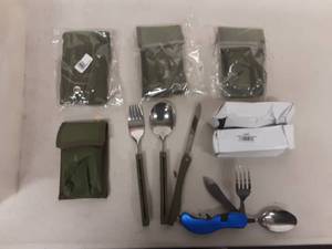 lot 20 image: 4-Packs Of 3 Each-Knife, Fork & Spoon Combos & 2 Folding Sets Of Utensils
