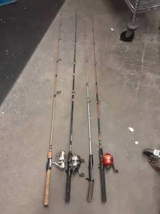 lot 38 image: 4-Rods, 3-Reels, (Rapala, Zebco. Shakespeare)