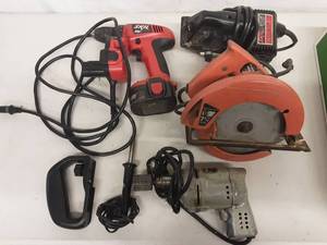 lot 42 image: Skil 12 Volt Dual Source Drill, Skil Belt Sander, Skil Shop Circular Saw, Drill, Soldering Iron