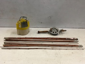 lot 66 image: Vintage Bamboo Fishing Poles, Minnow Bucket, Etc