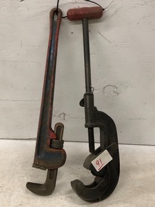 lot 91 image: Lot Of (1) Pipe Wrench & (1) Pipe Cutting Tool