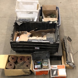 lot 10 image: Box Of Assorted Coil Nails, Strip Screws, Etc