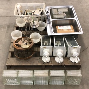 lot 61 image: Assorted Light Fixtures, Glass Blocks, Double-Bowl Sink, Etc
