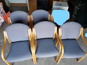 5 Light Blue Wood Arm Chairs