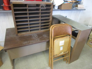 DESK, SORTER AND OFFICE STUFF