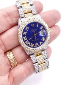 Mens Rolex Datejust 16013 Blue Dial Covered in 13.35 Carats of High Grade Diamonds - $30,500 Appraisal VIDEO