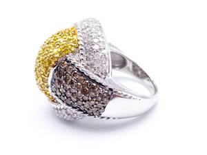 Fabulous 2 Carat Yellow, Chocolate, and White Diamond Estate Ring in 14k White Gold 12.9 Grams $5600