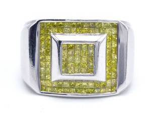 Mens Yellow Diamond Estate Ring in Heavy 14k White Gold $6000
