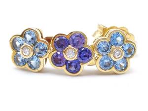 Exquisite Designer Styled Sapphire, Aqua, and Diamond Floral Estate Earrings in 18k Gold $4500