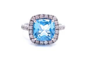 Brilliant Swiss Topaz and Diamond Estate Ring in 14k White Gold $3499