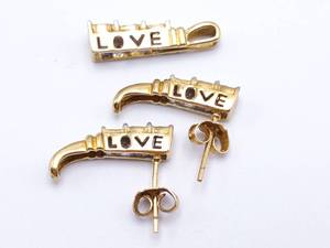 LOVE Diamond and 14k Yellow Gold Set Earrings and Pendant $1100