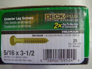 Deck Plus 516-in x 3-12-in Tan Ceramic Hex-Head Exterior Lag Screws (1) 260768