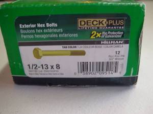 Deck Plus 12-in x 8-in Coated Coarse Thread Hex Bolt (1) 260738