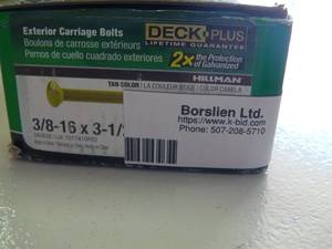 Deck Plus 38-in x 3-12-in Coated Coarse Thread Carriage Bolt (1) 260828