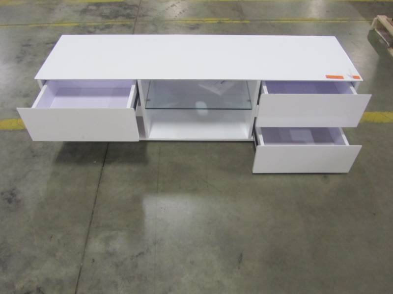 lot 153 image: Coaster 4-Drawer TV Console Glossy White 700825