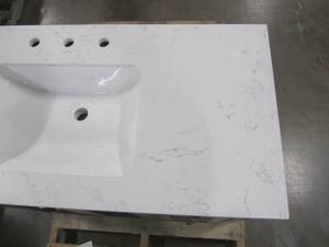 lot 42 image: allen  roth 36 in. Everdene Grey Single Sink Vanity with Carrera White Engineered Stone Top WSLW36LGV
