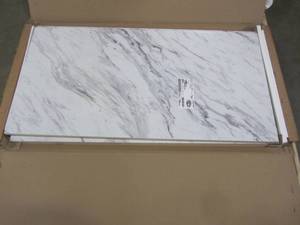 lot 15 image: Hampton Bay 4 ft. Laminate Countertop Kit in Calcutta Marble with Premium Textured Gloss Finish and Valencia Edge 12337KT04N4925