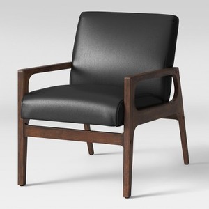 lot 261 image: Project 62 Windson Wood Arm Chair Black Upholstery With Walnut Wood Finish. 249-08-5216 - NEW IN BOX