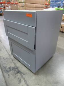 lot 201 image: J Collection Shaker Assembled 24 x 24 x 34 12 Tall 3-Drawer Base Cabinet in Gray, B3S24-GS
