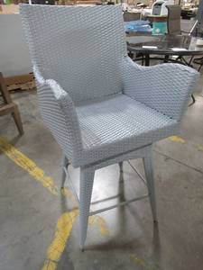 lot 219 image: Hayes Grey Outdoor Wicker Swivel Counter Stool with Arms, PAT2515C.