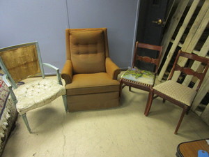 RECLINER, ASSORTED WOOD-FRAME CHAIRS