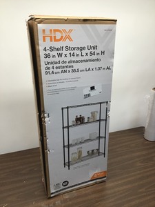 lot 47 image: HDX 54 in. H x 36 in. W x 14 in. D 4-Tier Wire Shelving Unit in Black