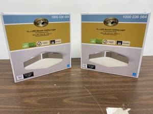 lot 29 image: Lot Of 41 Cases Of 2 Hampton Bay Modern Industrial 11 in. Square Wide Brushed Nickel Border LED Flush Mount Ceiling Light 1550 Lumens 4000K Dimmable