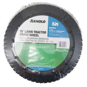 lot 38 image: Arnold 15 in. Universal Lawn Tractor Front Wheel Assembly for 58 in. and 34 in. Dia Axles with Adapters Included