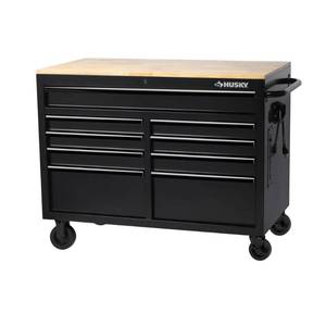 lot 4 image: Husky 46 in. W 9-Drawer, Deep Tool Chest Mobile Workbench in Black with Hardwood Top