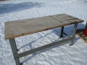 WORK BENCH W SOLID WOOD TOP  STEEL FRAME
