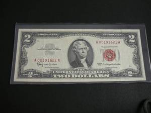 lot 62 image: 1963 Series $2 Bill Red Seal