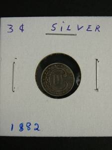 lot 72 image: 1882 Three Cent Silver U.S. Coin