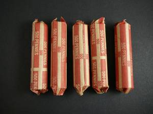 lot 89 image: 5 Rolls Wheat Pennies