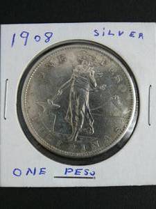 lot 113 image: 1908 Silver One Peso Filipinos