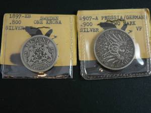 lot 124 image: 1897-ED .800 Silver Sweden One Krona & 1907-A .900 Silver Prussia Two Mark