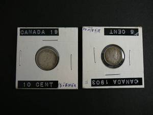 lot 129 image: 1919 10 Cent Silver Canada & 1903 5 Cent Silver Canada