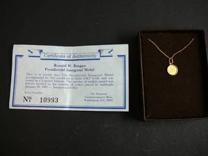 lot 139 image: 14k Necklace With Ronald Reagan Presidential Inaugural Medal 24k Solid Gold Issued In A Limited Edition
