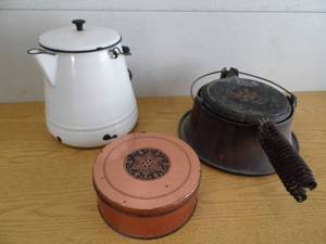 lot 82 image: Griswold Waffle Maker - Enamelware Coffee Pot