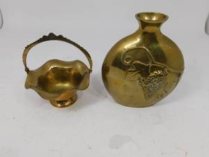 lot 84 image: Brass Basket and Vase