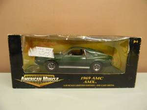 lot 4 image: AMERICAN MUSCLE 118 SCALE 1969 AMC AMX - GREEN, RARE HARD TO FIND - NEW IN BOX - SEE PICTURES