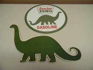 lot 27 image: 2 SINCLAIR GASOLINE TINS - DINO - APPROX 12 BY 12 - OPEN ROAD - NICE - SEE PICTURES