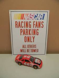 lot 38 image: 1991 Racing Champions 124 Original Black Box #66 Phillips 66 TropArtic Pontiac & NASCAR RACING FANS PARKING ONLY TIN SIGN - APPROX 12 BY 15 - SEE PICTURES