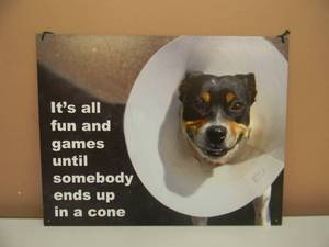 lot 40 image: ITS ALL FUN AND GAMES UNTIL SOMEBODY ENDS UP IN A CONE TIN SIGN - APPROX 16 BY 13 - SEE PICTURES