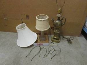 Vintage Frosted Glass and Brass Lam...