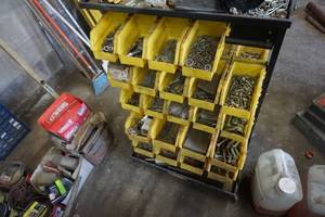 lot 48 image: Wheeled 2 Sided Parts Cart With Bin Storage