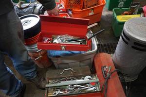 lot 26 image: Lot of 5 Metal Tool Boxes With Enclosed Tools