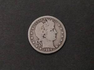 1909 D Barber Silver Quarter...